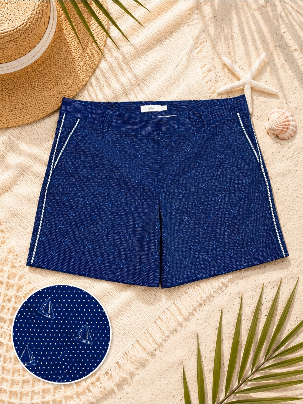 Lady Hagen Navy Sailboat Print Golf Shorts Size 14 Nautical Stretch Athletic